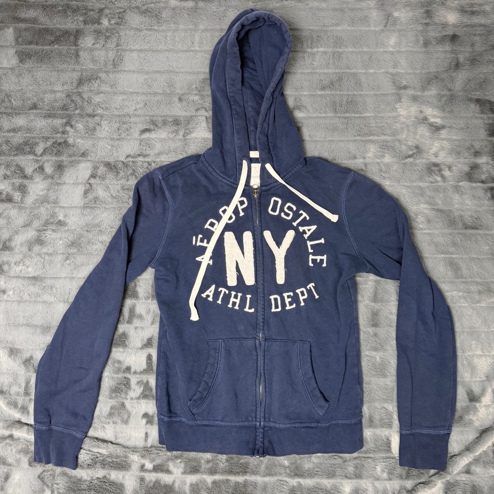 Aeropostale Womens Navy Blue NY Athl Dept Full Zip Hoodie Sweatshirt Size M